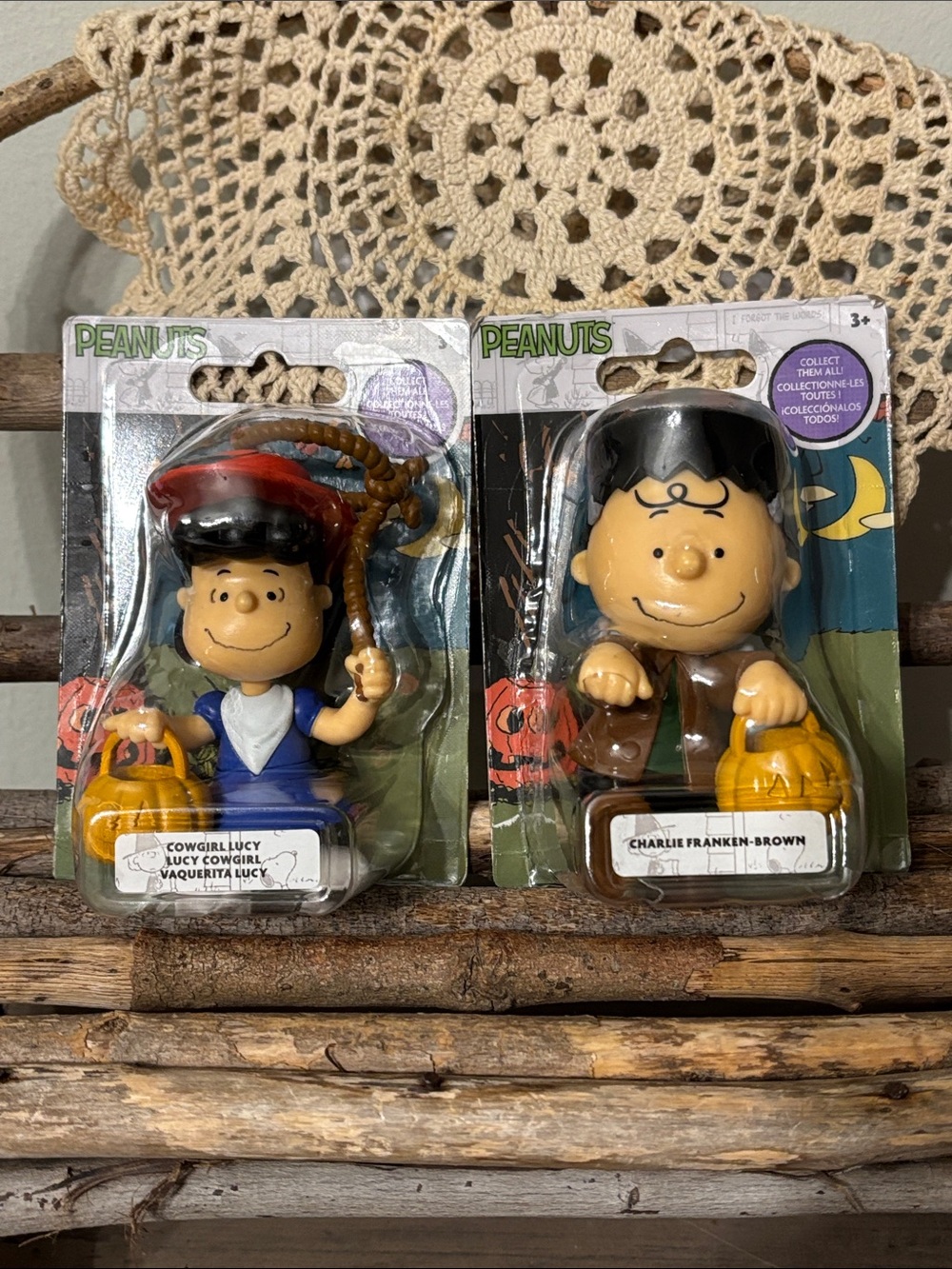 Just Play Peanuts Lucy Cowgirl & Charlie Franken-Brown Halloween Figure Set of 2